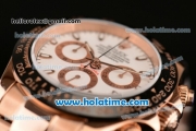 Rolex Daytona Chrono Swiss Valjoux 7750 Automatic Rose Gold Case with Stick Markers White Dial and Black Ceramic Bezel