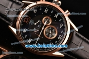 Tag Heuer Mikrograph Chrono Miyota OS10 Quartz Rose Gold Case with Black Leather Strap and Black/Grey Dial