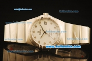 Omega Constellation Co-Axial Swiss ETA 2824 Automatic Full Steel with White Dial and Diamond Markers-(35mm)