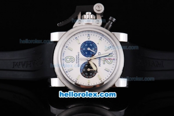 Graham Chronofighter Over Size Chronograph Quartz Movement Steel Case with White Dial and Black Rubber Strap