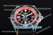 Breitling Superocean 42 Swiss ETA 2824 Automatic Steel Case with Black Dial and Arabic Numeral Markers - Red Inner Bezel