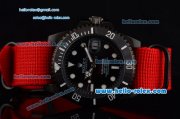 Rolex Submariner Asia 2813 Automatic PVD Case with Red Nylon Strap and Black Dial Stick Markers