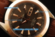 Omega Seamaster Aqua Terra Annual Calendar Automatic Movement Steel Case with Rose Gold Bezel and Brown Leather Strap