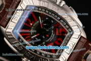 Franck Muller Conquistador Grand Prix Miyota OS20 Quartz Steel Case with Black Dial Red Markers and Brown Leather Bracelet