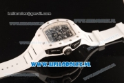 Richard Mille RM 011 Chronograph 7750 Auto Ceramic Case with Skeleton Dial and White Rubber Strap - 1:1 Origianl (KV)