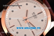 Mido Commander Miyota Quartz Steel Case with Rose Gold Bezel and White Dial