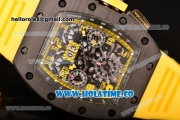 Richard Mille RM 011 Felipe Massa Flyback Chronograph Swiss Valjoux 7750 Automatic Carbon Fiber Case with Skeleton Dial and Yellow Markers - 1:1 Original