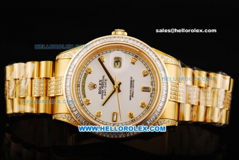 Rolex Day Date II Automatic Movement Full Gold with Diamond Bezel - Diamond Markers and White Dial