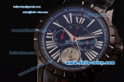 Roger Dubuis Excalibur Chronograph Miyota Quartz PVD Case with Black Dial and Black Leather Strap