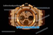 Audemars Piguet Royal Oak Offshore Chronograph Swiss Valjoux 7750 Automatic Yellow Gold/Diamonds Case with Diamonds Dial and Brown Leather Strap (NOOB)