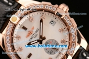 Breitling Galactic 36 Miyota Quartz Rose Gold Case with Black Leather Bracelet White Dial and Diamond Bezel