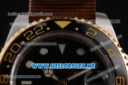 Rolex GMT-Master II Asia 2813 Automatic Steel Case with Black Dial and Brown Nylon Strap Dot Markers