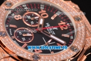 Hublot Big Bang Chrono Miyota OS20 Quartz Diamonds/Rose Gold Case with Black Dial and Diamonds Bezel