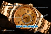 Rolex Sky-Dweller Asia Automatic Yellow Gold Case/Bracelet with Arabic Numeral Markers and Gold Dial