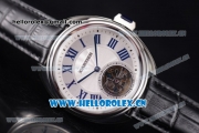 Cartier Cle de Cartier Tourbillon Asia Automatic Steel Case with White Dial Roman Numeral Markers and Black Leather Strap