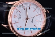 Rolex Cellini Time Asia 2813 Automatic Rose Gold Case with White Dial Blue Leather Strap and Stick Markers