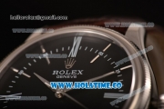 Rolex Cellini Time Asia 2813 Automatic Steel Case with Brown Leather Strap Stick Markers and Black Dial (BP)