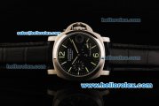 Panerai PAM 090 Luminor Power Reserve Automatic Movement Black Dial with Green Markers and Black Leather Strap