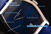 Vacheron Constantin Malte Miyota OS2035 Quartz Steel Case with Blue Leather Strap Blue Dial Stick Markers