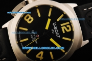 U-Boat Italo Fontana Left Hook Automatic Movement Steel Case Yellow Markers with Black Dial and Black Leather Strap