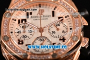 Audemars Piguet Royal Oak Offshore Miyota OS20 Quartz Diamonds/Rose Gold Case with White Dial and Arabic Numeral Markers - Diamonds Bezel (EF)