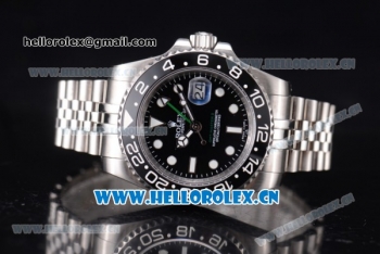 Rolex GMT-Master II Swiss ETA 2836 Automatic Stainless Steel Case/Bracelet with Black Dial and Dot Markers