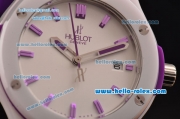 Hublot Classic Fusion Japanese Miyota OS2035 Quartz Ceramic Case with Purple Rubber Strap and White Dial Stick Markers