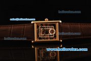 Cartier Tank Skeleton Manual Winding Movement Rose Gold Case with Brown Leather Strap