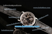 Cartier Rotonde De Swiss Manual Winding Steel Gold Case with Black Leather Bracelet and Skeleton Dial