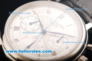 Patek Philippe Swiss Valjoux 7750 Manual Winding Movement White Dial with Roman Numeral Markers and Black Leather Strap