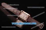 Cartier Tank Anglaise Miyota 9015 Automatic Rose Gold Case with Silver Dial Brown Leather Strap and Diamonds Markers
