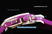 Hublot Big Bang Chronograph Miyota Quartz Movement Steel Case with Purple Markers and Purple Rubber Strap - Lady Model