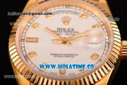 Rolex Day-Date Asia 2813/Swiss ETA 2836/Clone Rolex 3135 Automatic Yellow Gold Case with White Dial and Diamonds Markers (BP)