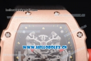 Richard Mille RM 27-01 Tourbillon Rafael Nadal Miyota 9015 Automatic Rose Gold Case with Skeleton Dial Dot Markers and Black Nylon Strap