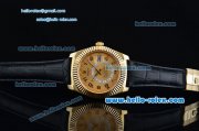 Rolex Sky-Dweller Asia 2813 Automatic Gold Case Numeral Markers with Black Leather Strap and Yellow Dial