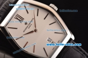 Vacheron Constantin Malte Miyota OS2035 Quartz Steel Case with Black Leather Strap White Dial Stick Markers