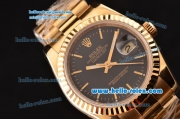 Rolex Datejust Swiss ETA 2836 Automatic Yellow Gold Case with Stick Markers and Black Dial