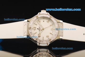 Hublot Big Bang Swiss Quartz Movement Steel Case with Diamond Bezel and White Rubber Strap