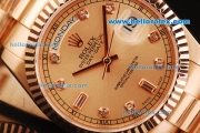 Rolex Day-Date Oyster Perpetual Swiss ETA 2836 Automatic Movement Rose Gold Case and Strap with Diamond Markers