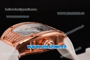Richard Mille RM 007 Miyota 9015 Automatic Rose Gold/Diamonds Case with Skeleton Dial Arabic Numeral Markers and White Rubber Strap (K)