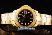 Rolex Yachtmaster Swiss ETA 2836 Automatic Movement Full Gold Case/Strap with Black Dial and White Round Hour Marker