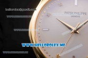 Patek Philippe Calatrava Miyota Quartz Yellow Gold Case with White Dial and Brown Leather Strap Diamonds Markers