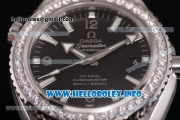 Omega Planet Ocean 46 MM Clone Omega 8500 Automatic Steel Case/Bracelet with Black Dial and Stick Markers - Diamonds Bezel (KW)