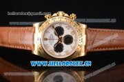 Rolex Cosmograph Daytona Clone Rolex 4130 Automatic Yellow Gold Case with White Dial Arabic Numeral Markers and Brown Leather Strap (EF)