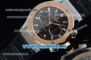 Hublot Classic Fusion Chronograph Swiss Valjoux 7750 Automatic Rose Gold Case with Black Dial Stick Markers and Black Genuine Leather Strap