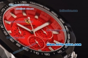 Ferrari Chrono Miyota OS20 Quartz Steel Case PVD Bezel with Steel Strap and Red Dial Stick Markers Three Subdials