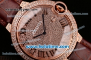 Cartier Ballon Bleu de Cartier Swiss ETA 2892 Automatic Rose Gold Case with Brown Leather Strap Diamond Dial and Roman Numeral Markers