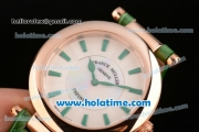 Franck Muller Ronde Miyota Quartz Rose Gold Case with Green Leather Bracelet White Dial and Green Stick Markers