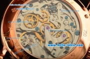 Patek Philippe Copy Venus 75 Manual Winding Working Chronograph Movement Rose Gold Case with Black Dial and Black Leather Strap