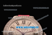Cartier Ballon Bleu De Small Swiss Quartz Steel Case with Diamonds Bezel White Dial and Hot Pink Leather Strap - Black Markers